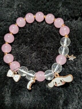 Cinnamoroll Pink Beaded Charm Bracelet with Cute Character Charm